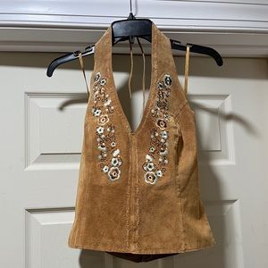 Wilson leather floral embroidered top